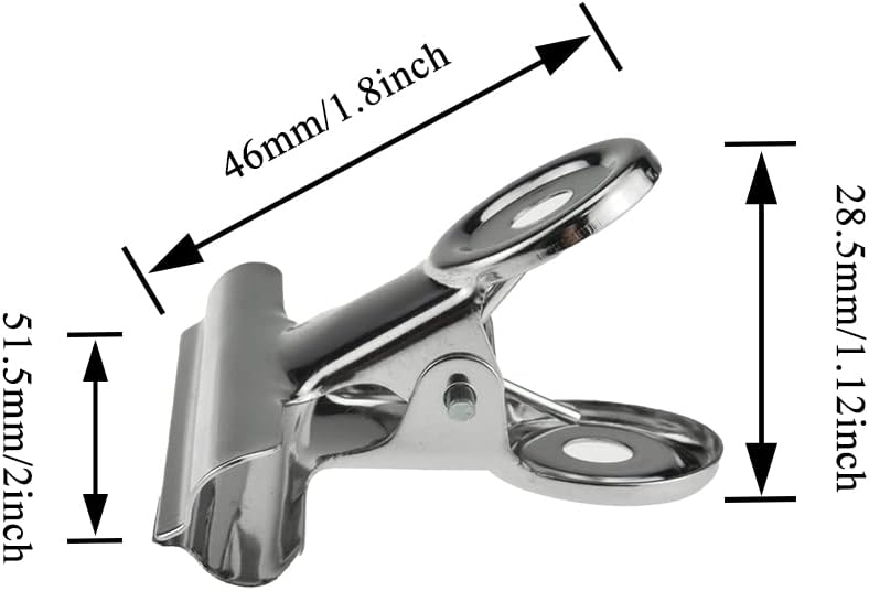 HAHIYO 2inch Silver Bulldog Clips Metal File Hinge Binder Clips Clamps Save Space Strong Spring Jaws Rock Solid Grip Book Lay Flat Deburred Edge for Hang Photos Wall Grid Dog Food 13PCS