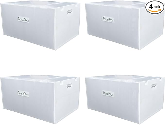 Reusable Foldable Box Corrugated PP Lightweight, Storage Moving, Heavy Duty Stackable, Tape Free Self-Locking Lid, Handles for Business Home In/Outdoors X-Large (nWhite, 24x16x12 in)