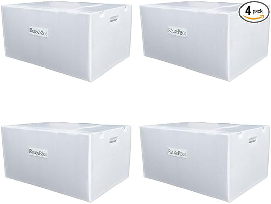 Reusable Foldable Box Corrugated PP Lightweight, Storage Moving, Heavy Duty Stackable, Tape Free Self-Locking Lid, Handles for Business Home In/Outdoors X-Large (nWhite, 24x16x12 in)