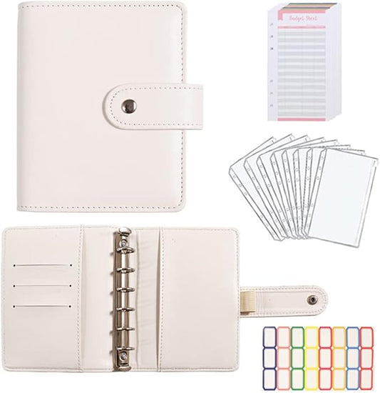 A7 Budget Binder Set - Mini Money Organizer for Cash Saving, Cash Stuffing Envelope System, Planner Binders with Pockets, Sheets and Stickers, Beige