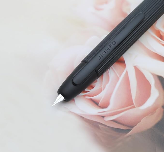 JINHAO 10 Press Fountain Pen, Retractable Metal Pen with Ink Converter (F Nib 0.5mm, Striated Black)