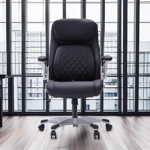 Nouhaus +Posture Ergonomic PU Leather Office Chair. Click5 Lumbar Support with FlipAdjust Armrests. Modern Executive Chair and Computer Desk Chair (Black)