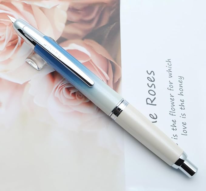JINHAO 10 Press Fountain Pen, Retractable Metal Pen with Ink Converter (F Nib 0.5mm, Gradient Blue)