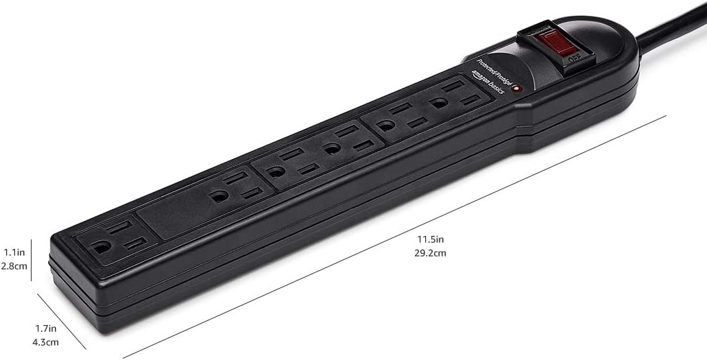 Amazon Basics Surge Protector Power Strip, 6-Outlet, 790 Joules, LED Indicator, 6ft Extension Cord, 10-Pack , Black
