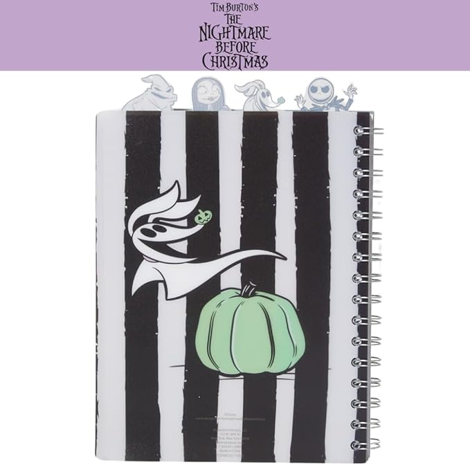 Innovative Designs Nightmare Before Christmas Tab Journal Notebook, Spiral Bound, 96 Lined Pages, 8 x 7 inches, Black/White