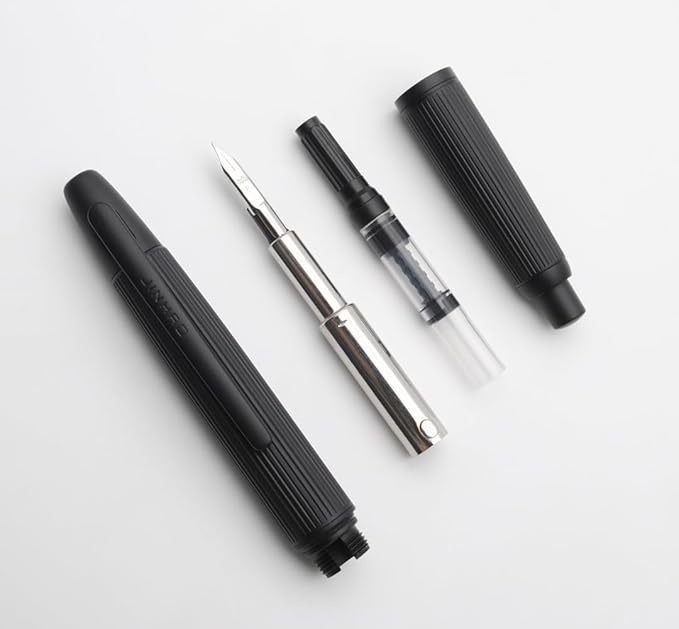 JINHAO 10 Press Fountain Pen, Retractable Metal Pen with Ink Converter (EF Nib 0.38mm, Striated Black)