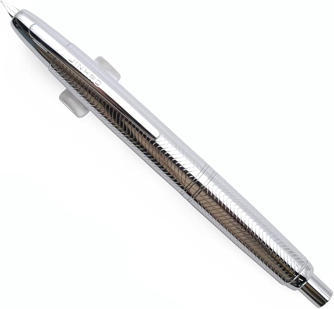 JINHAO 10 Press Fountain Pen, Retractable Metal Pen with Ink Converter (EF Nib 0.38mm, Wavy Texture Bright Silver)