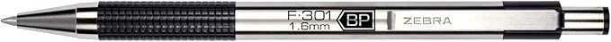 Zebra Pen F-301 Retractable Ballpoint Pen, Stainless Steel Barrel, Bold Point, 1.6mm, Black Ink, 12-Pack