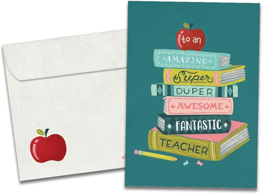 Tree-Free Greetings Teacher Appreciation Cards - Artful Designs - 1 Card + Matching Envelopes - Made in USA - 100% Recycled Paper - 5"x7" - Lighthearted, For Teacher, Awesome Fantastic Teacher (GO64426)