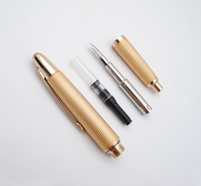 JINHAO 10 Press Fountain Pen, Retractable Metal Pen with Ink Converter (F Nib 0.5mm, Striated Golden)