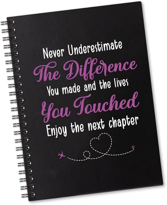 Never Underestimate the Difference You Made 160 Blank Pages Spiral Notebook, Leaving Gift for Coworker, Retirement Gift for Colleague, Farewell Gift for Friend, Appreciation Gift for Employee