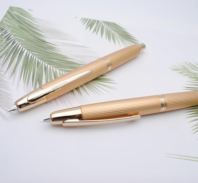 JINHAO 10 Press Fountain Pen, Retractable Metal Pen with Ink Converter (EF Nib 0.38mm, Striated Golden)