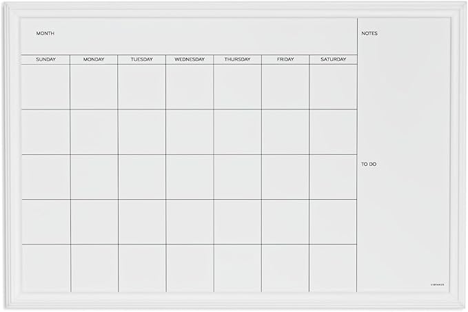 U Brands Magnetic Dry Erase Calendar Board, 30"x20", White Wood Style Frame, Includes Magnets