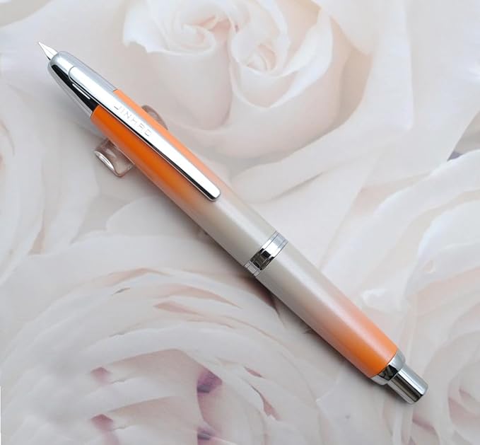 JINHAO 10 Press Fountain Pen, Retractable Metal Pen with Ink Converter (F Nib 0.5mm, Gradient Orange)