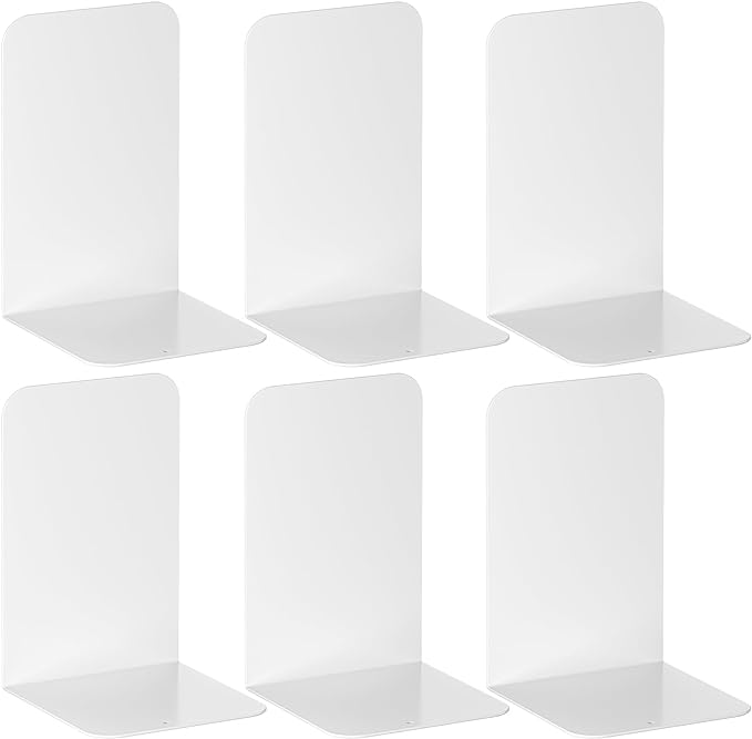 VFINE Bookends 3 Pairs, White Metal Bookends, Book Ends for Shelves, Bookends for Shelves, Desktop Bookend, Book Ends for Heavy Books