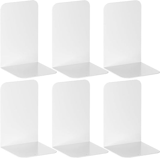 VFINE Bookends 3 Pairs, White Metal Bookends, Book Ends for Shelves, Bookends for Shelves, Desktop Bookend, Book Ends for Heavy Books