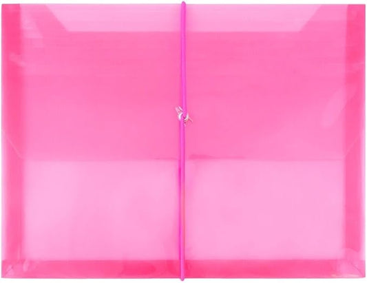 JAM PAPER Plastic Expansion Envelopes with Elastic Band Closure - Letter Booklet - 9 3/4 x 13 with 2.5 Inch Expansion - Pink - 3/Pack
