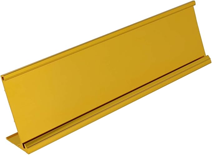 ExcelMark 2" x 8" Aluminum Name Plate Holder for Desk - Office Business Door Sign Holder - Gold