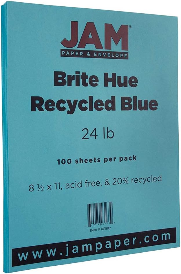 JAM PAPER Colored 24lb Paper - 90 gsm - 8.5 x 11 - Blue Recycled - 50 Sheets/Pack