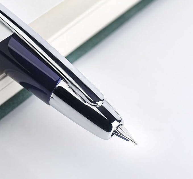 JINHAO 10 Press Fountain Pen, Retractable Metal Pen with Ink Converter (EF Nib 0.38mm, Dark Blue)