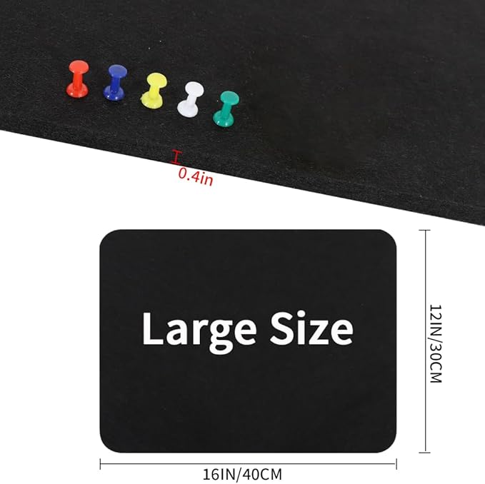 Vuzvuv 16x12 inch Black Cork Board Bar with 20 Pushpins, Self-Adhesive Bulletin Board Strips No Damage for Wall, Felt Pin Board for Paste Notes, Photos, Schedules Offices Home