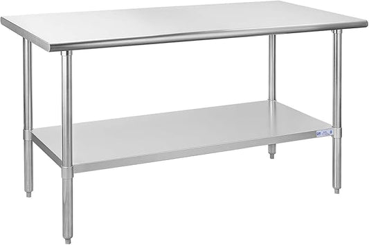 HALLY Stainless Steel Table for Prep & Work 30 x 60 Inches, NSF Commercial Heavy Duty Table with Undershelf and Galvanized Legs for Restaurant, Home and Hotel