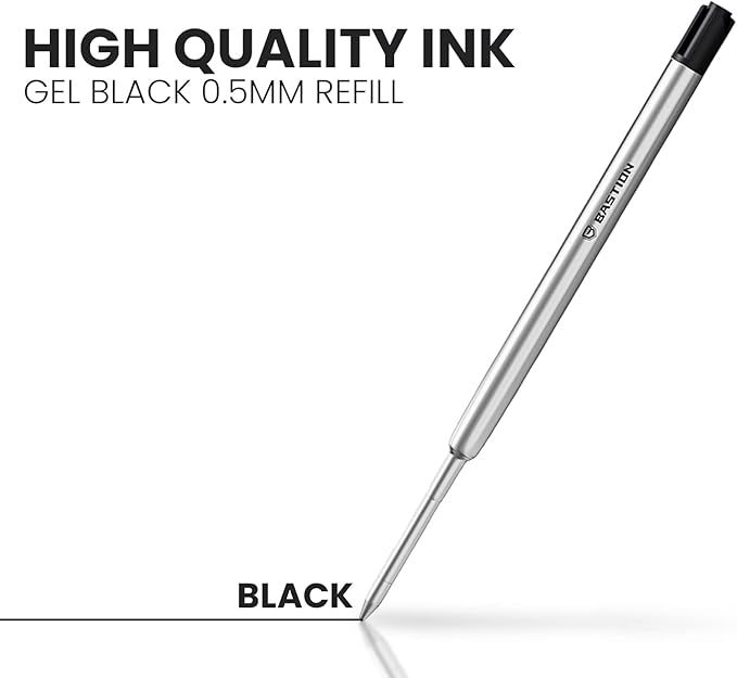 BASTION® Premium Pen Refill, Deeply Pigmented Ink for All Bastion Bolt Action Pens, Standard Ink Refill w/ 0.55mm Fine Tip for Birthday Gift - Black Gel, 1 Piece