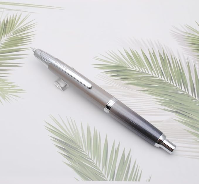 JINHAO 10 Press Fountain Pen, Retractable Metal Pen with Ink Converter (EF Nib 0.38mm, Gradient Grey)