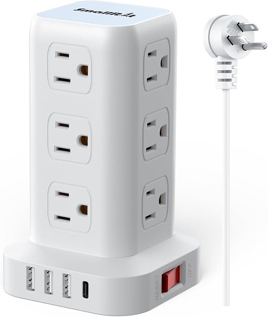 PD20W Power Strip Tower Surge Protector,16.5FT Extension Cord,Power Strip with USB 12 Outlets with 4 USB Ports (1 USB C), Flat Plug Multi Plug Outlet Extender Overload Protection for Home Office