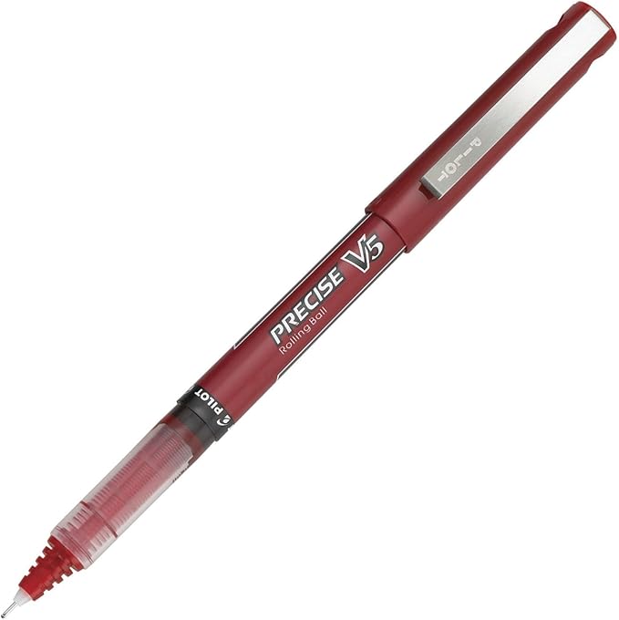 Pilot, Precise V5, Capped Liquid Ink Rolling Ball Pens, Extra Fine Point 0.5 mm, Red, Pack of 5