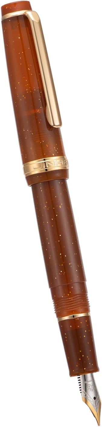 Jinhao 82 Acrylic Fountain Pen, Iridium Extra Fine Nib with Ink Converter, Transparent Coffee Fluorescent Classic Design Smooth Writing Pen (Gold Trim)