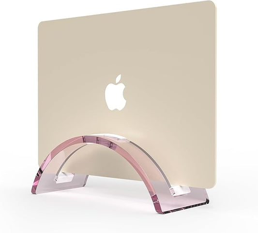 Pink Acrylic Vertical Laptop Stand, Premium Transparent Desktop Notebook Dock, Space-Saving Vertical Laptop Holder for MacBook, IPAD, Book