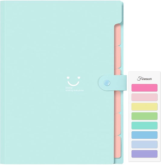 Forvencer Accordion File Organizer, Letter Size, 7 Pocket Expanding File Folder, Cute File Folder with Labels, Portable File Organizer for School Office Supplies, Folders for Documents, Jade