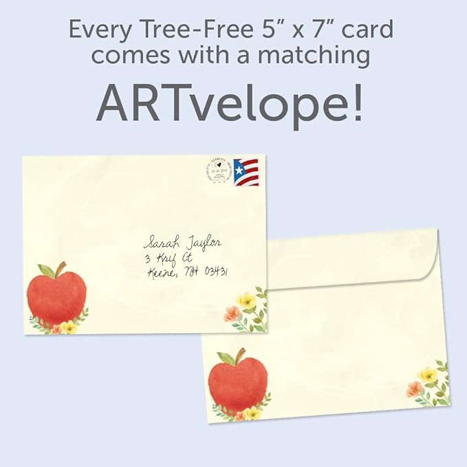 Tree-Free Greetings Teacher Appreciation Cards - Artful Designs - 2 Cards + Matching Envelopes - Made in USA - 100% Recycled Paper - 5"x7" - Heartfelt, For Teacher, You Inspire (GT64447)