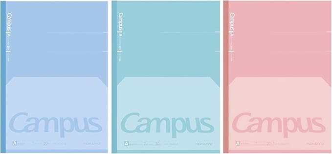 KOKUYO Campus Composition Kimochii Notebook, 3 Pack Feels Flat Semi-B5 Comp Book, Green Pink Blue, Dot A 7mm Ruled, 30 Sheets Lined Journal Notebook for School Note Taking. Japan Import (NO-FL3CATX3)
