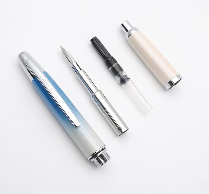 JINHAO 10 Press Fountain Pen, Retractable Metal Pen with Ink Converter (EF Nib 0.38mm, Gradient Blue)