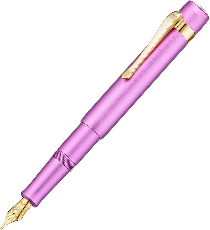 Hongdian M2 Mini Fountain Pen with Extra Fine Soft Golden Nib, Sleek Shape Aluminium Short Pocket Travel Pen (Lilac Purple)