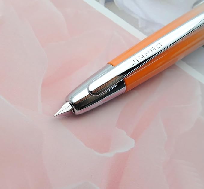 JINHAO 10 Press Fountain Pen, Retractable Metal Pen with Ink Converter (F Nib 0.5mm, Gradient Orange)