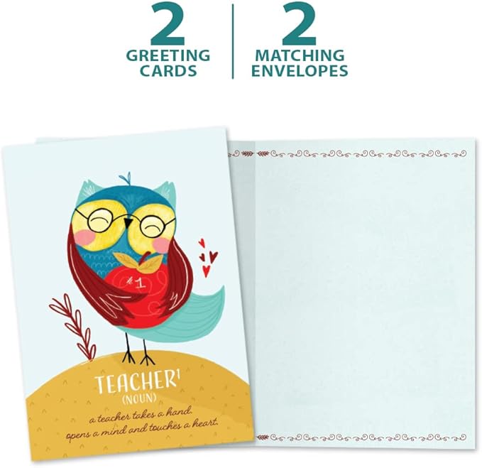 Tree-Free Greetings Teacher Appreciation Cards - Artful Designs - 2 Cards + Matching Envelopes - Made in USA - 100% Recycled Paper - 5"x7" - Heartfelt, For Teacher, Teacher Definition (GT64434)