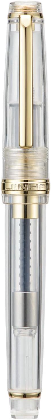 Jinhao 82 Acrylic Fountain Pen, Iridium Bent Nib with Ink Converter, Transparent Unique Design Calligraphy Pen (Gold Trim)