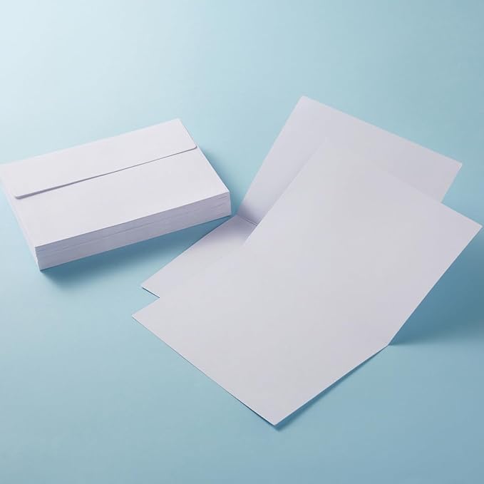 Wishop 50 Pack Self-Adhesive Envelopes with Fold Cards for Wedding Invitations, Greeting Cards, Baby Shower, Letter Mailing (White, 5x7)