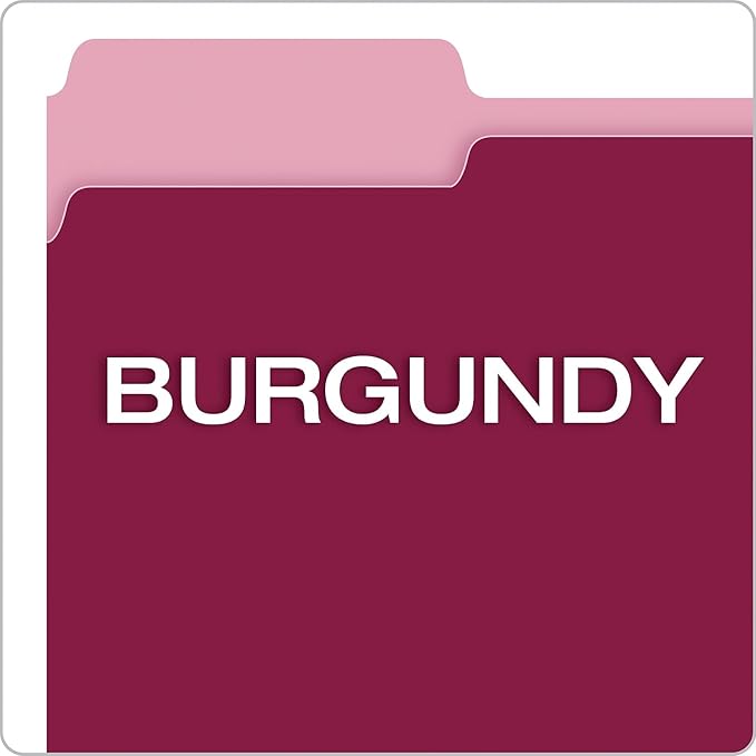 Pendaflex Two-Tone Color File Folders, Letter Size, 1/3 Cut, Burgundy, 100 Per box (152 1/3 BUR)