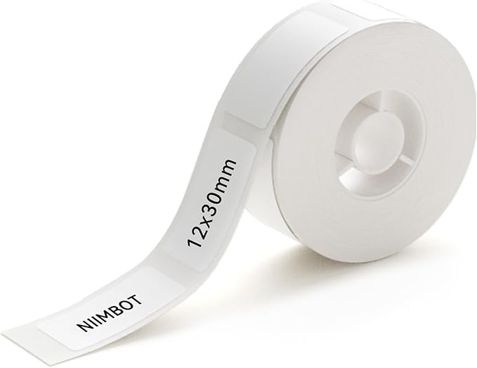 NIIMBOT Label Maker Tape for D11/D110/D101 Label Maker, 12 x 30 mm (0.47'' x 1.18'')-210 Tapes/Roll for Home Office Labeling Tape Replacement, White