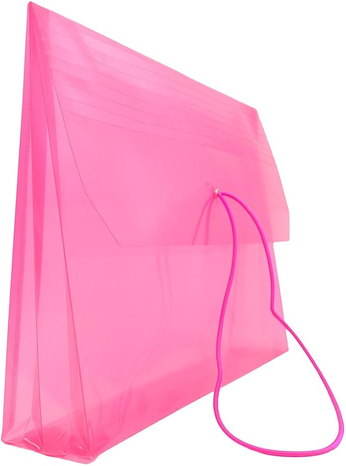 JAM PAPER Plastic Expansion Envelopes with Elastic Band Closure - Letter Booklet - 9 3/4 x 13 with 2.5 Inch Expansion - Pink - 12/Pack