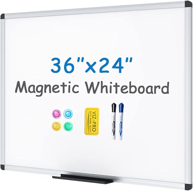 VIZ-PRO Magnetic Whiteboard/Dry Erase Board, 36 X 24 Inches, Includes 1 Eraser & 2 Markers & 4 Magnets