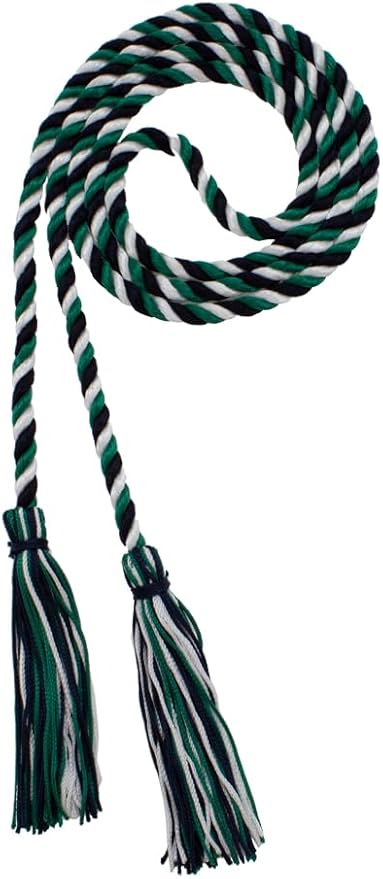 Tassel Depot Graduation Honor Cord - Navy/DKGREEN/White - Every School Color Available - Made in USA
