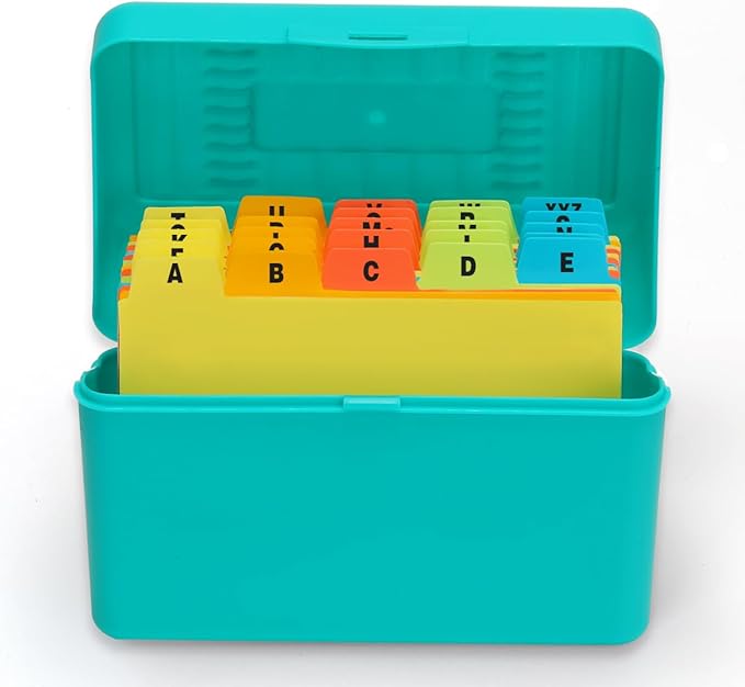 H4D Index Card Holder 3x5 Inches with 25 Plastic Dividers, Teal