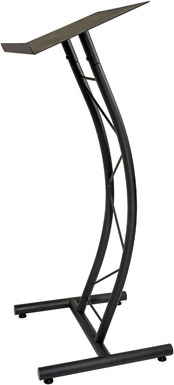 Kingdom KML8CB All Metal-Constructed Curved Lectern with “H” Style Base, Stand up Church Pulpit, Slanted Lectern, Conference Podium for Speakers, Speeches, Other Occasions, Powder Coat Finish Black