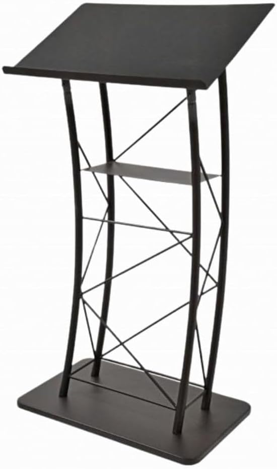 Kingdom KMLSTL Large Curved Metal Lectern with Durable Powder Coat Finish and a Built in Shelf - Black