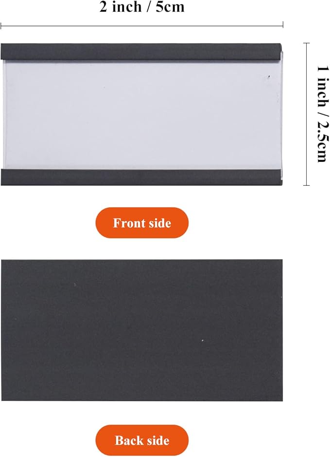 C Channel Magentic Label Holders 1x2 Inch with Paper Inserts and Clear Plastic Protectors,Magnetic Data Card Holders File Cabinet Labels,Pack of 50